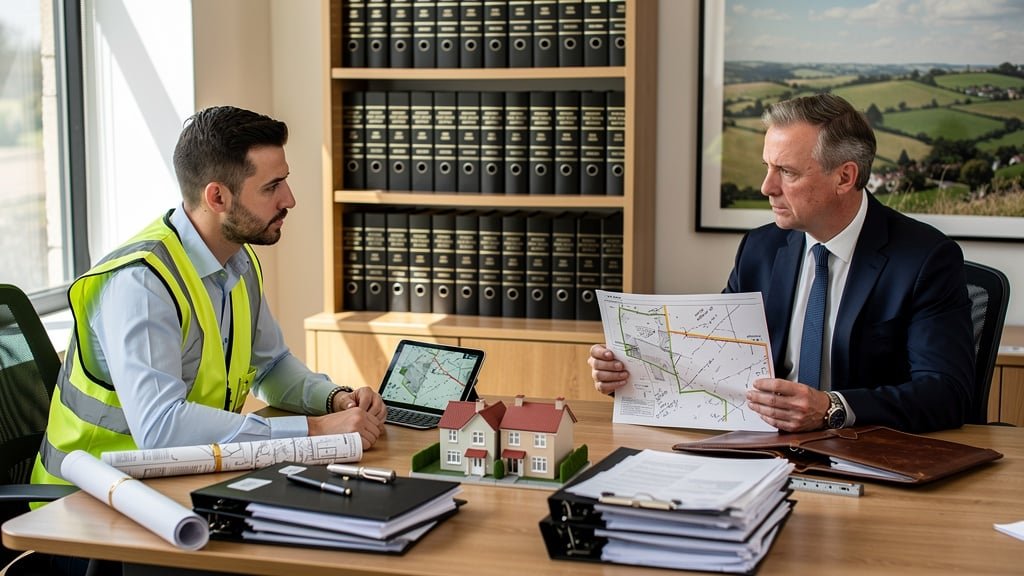 Solicitor and surveyor discussing boundary dispute case