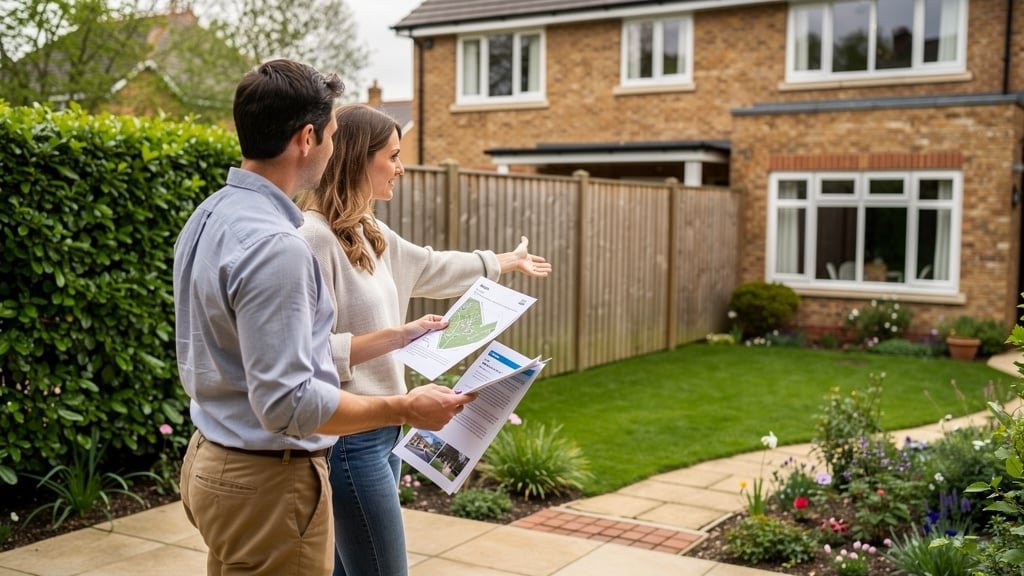 Property buyers checking boundaries